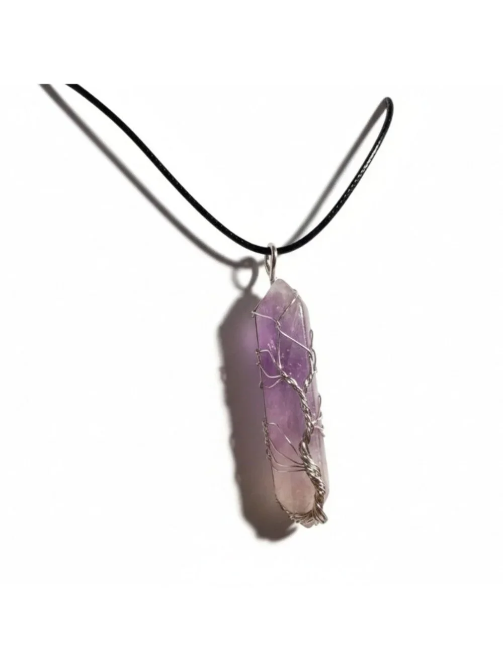 Amethyst Crystal Point Necklace - Tree of Life Wire Wrapped Pendant - 3rd Eye Ch